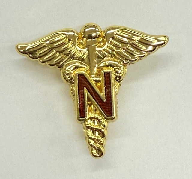 Collar pin, ARMY NURSE CORPS BROWN ENAMEL ‘N’