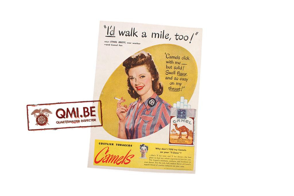 Orig. WW2 advertisement “Camels, I’d Walk a mile, too!”