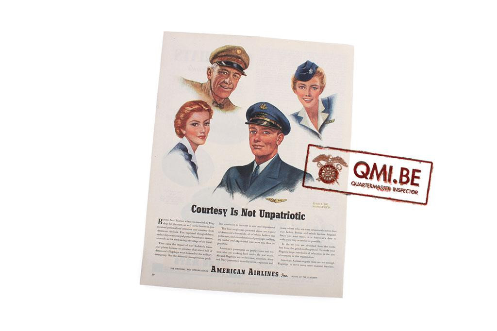 Orig. WW2 advertisement “American Airlines inc., Courtesy Is Not Unpatriotic”