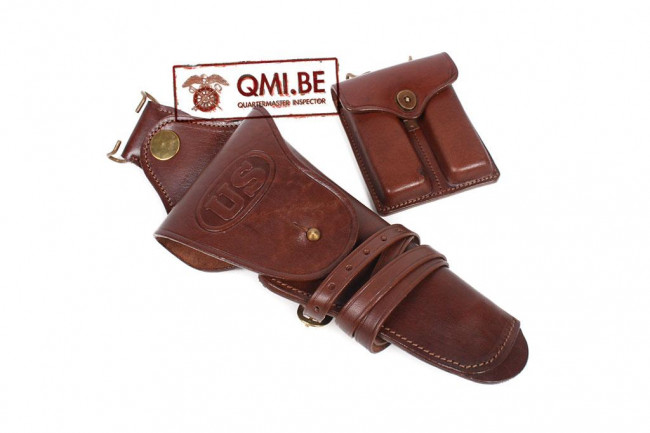 USGI 1911 45 Leather Magazine Pouch - Clip On OWB Belt Carry Tan USA Made