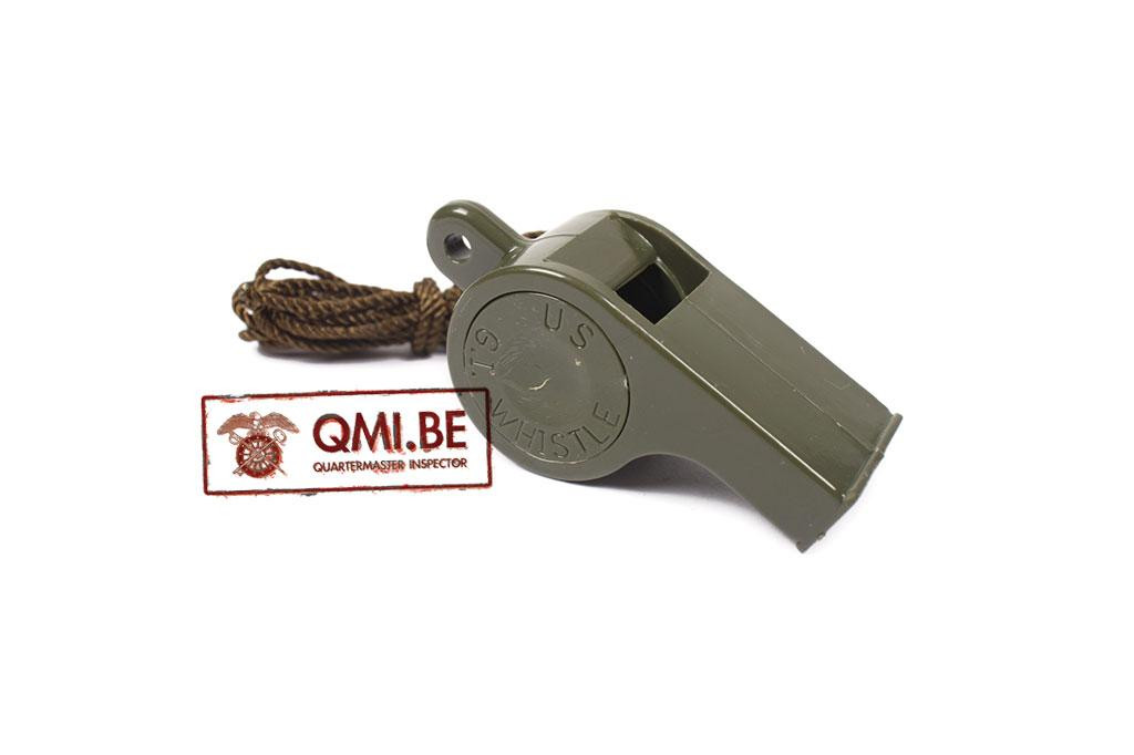 G.I. Whistle, Green plastic, with lanyard