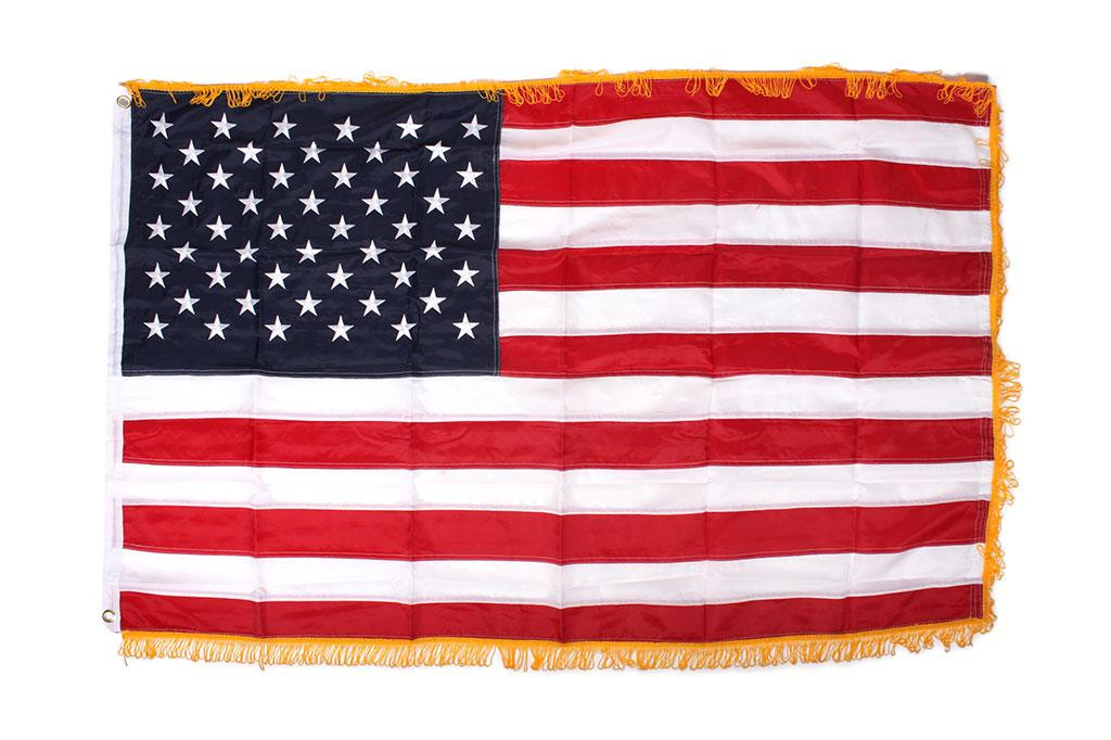 Flag, U.S. 50 stars, embroidered, Gold fringe border