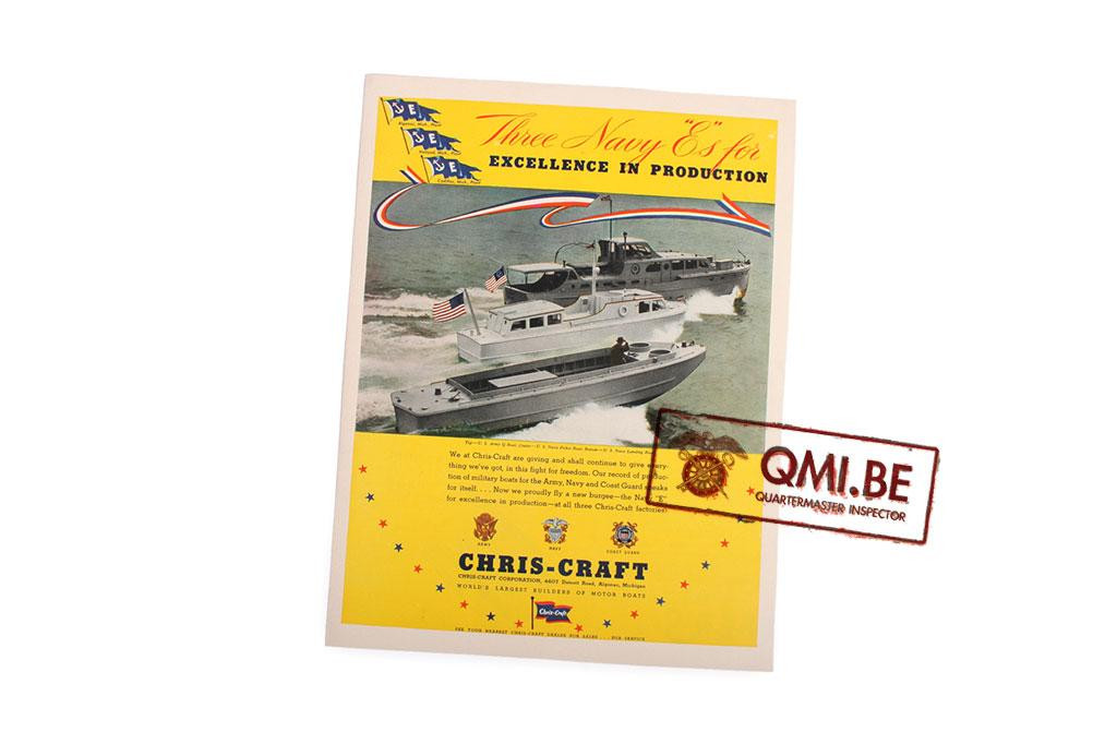 Orig. WW2 advertisement “Chris-Craft Motor boats, Three Navy E’s…”