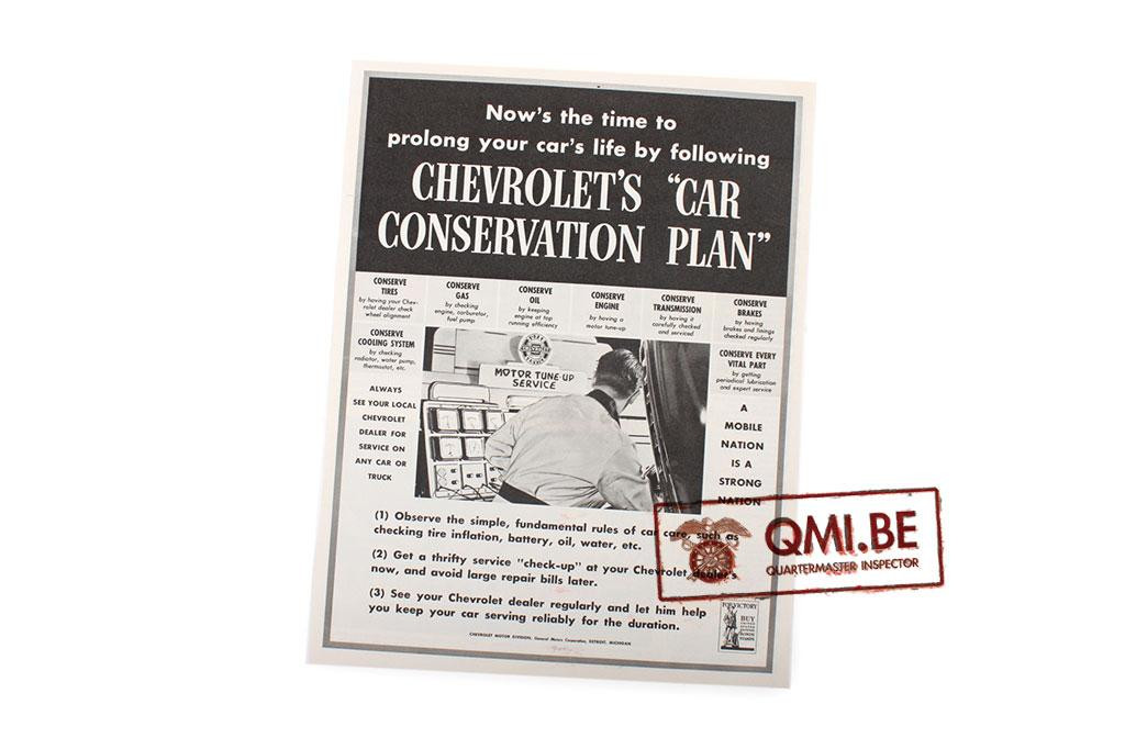 Orig. WW2 ad. “Chevrolet’s, Car Conservation plan”