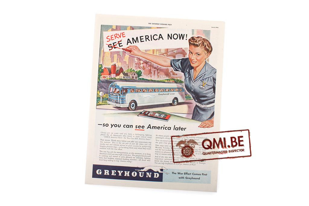 Orig. WW2 ad. “Greyhound, Serve America Now! -So you can see America later”
