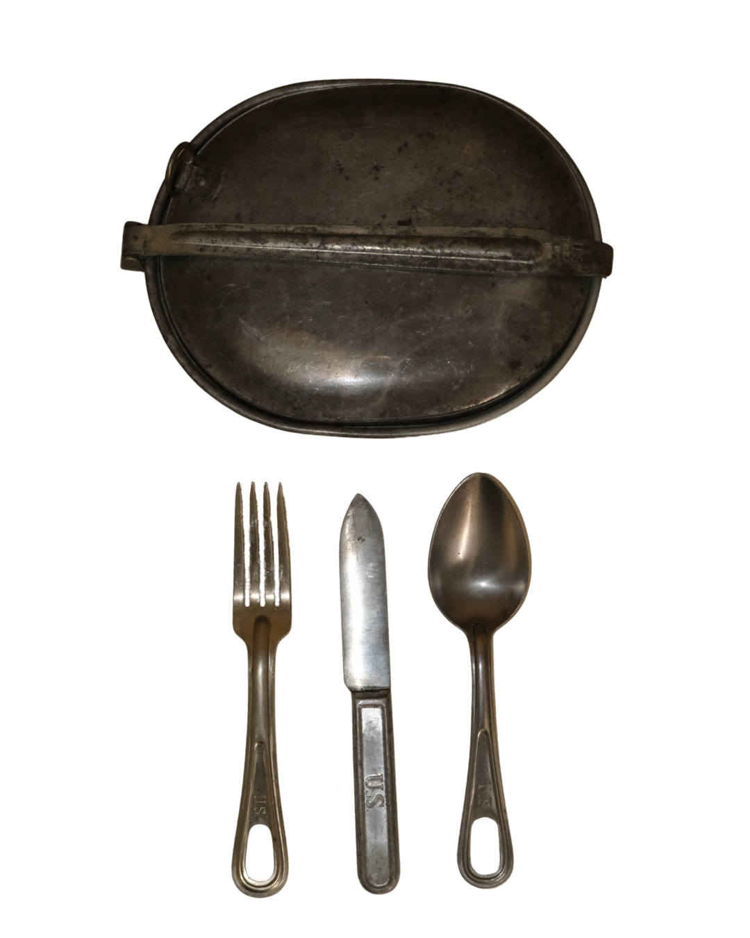 US WW1 MESS TIN, 1918, TUSA with a set of cutlery